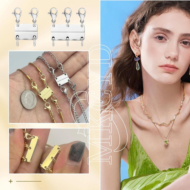 MKCYD Multi Necklace Layering Clasp Strong Magnetic Clasps, Gold and Silver Necklace Separator for Layering, Multiple Jewelry Closures for Layered Look - Image 4